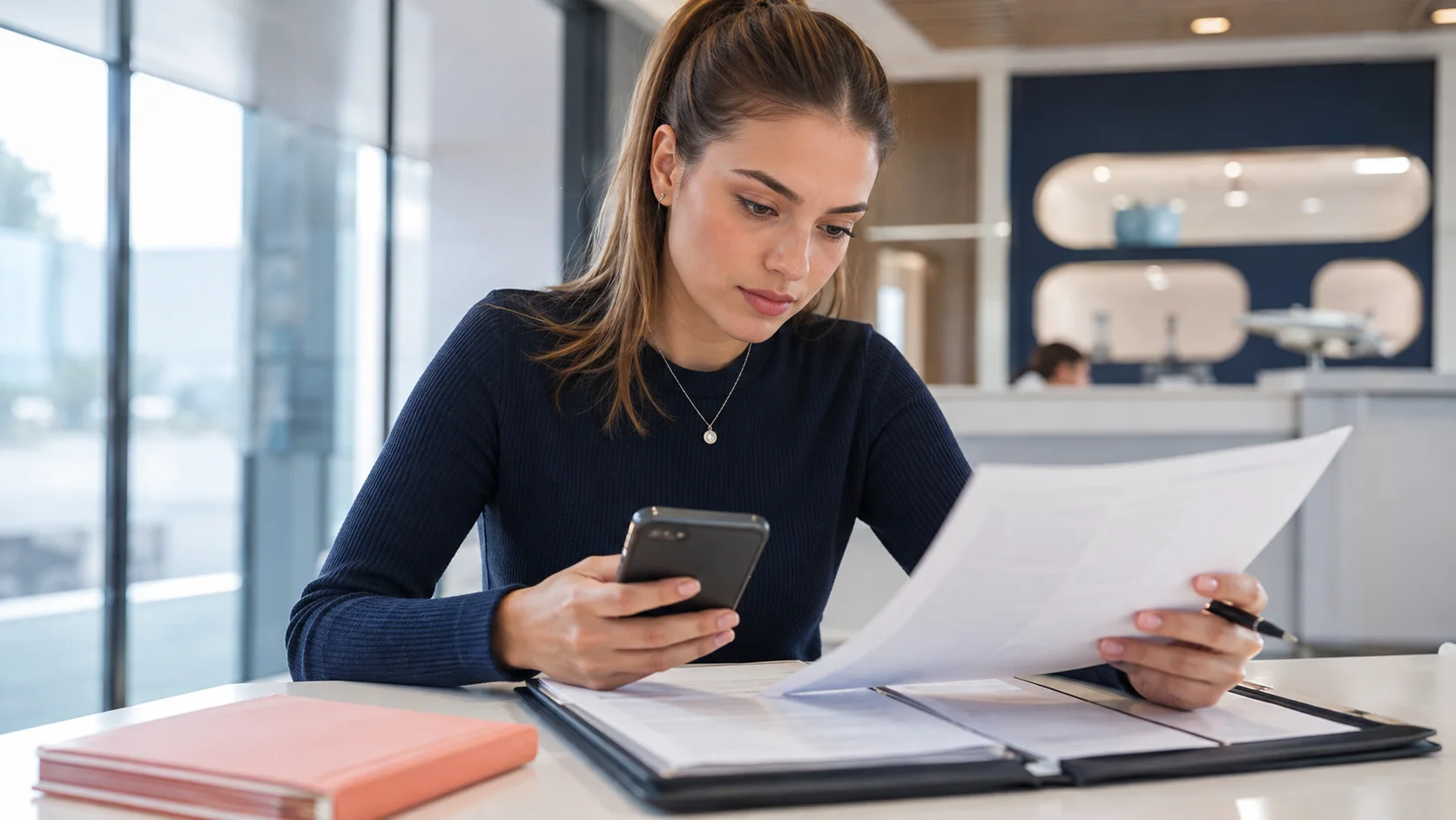 Candidate comparant les documents d’une formation CCA avec des informations sur son téléphone