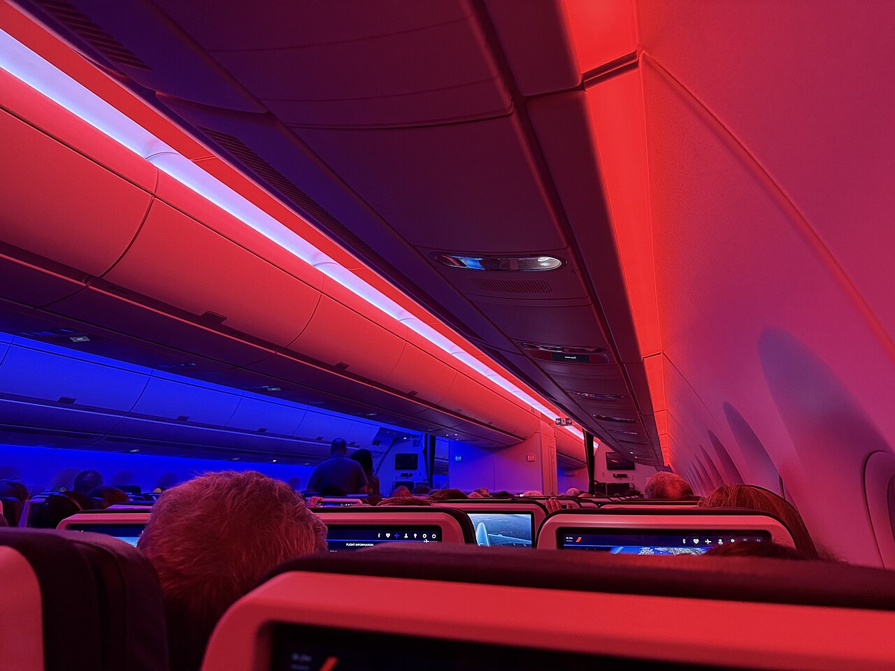 Intérieur de la cabine économique d’un Airbus A350 d’Air France