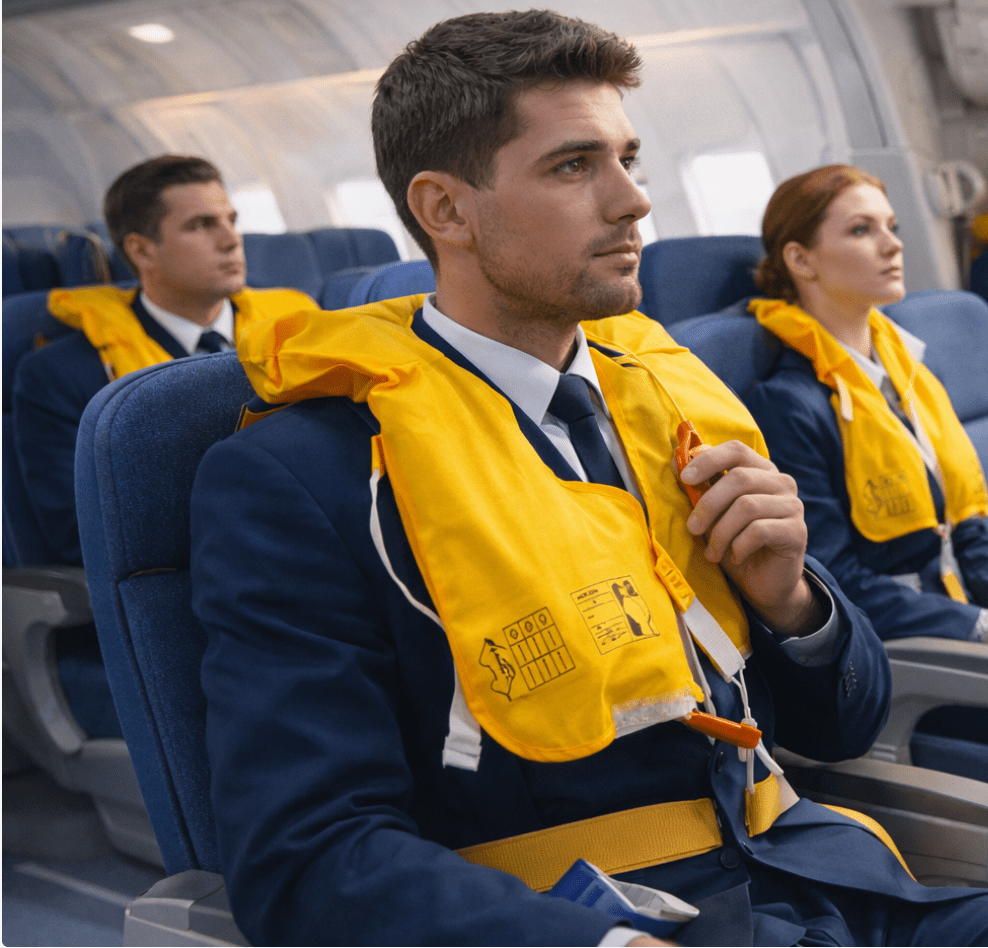 Étudiants en formation sécurité pour le Cabin Crew Attestation