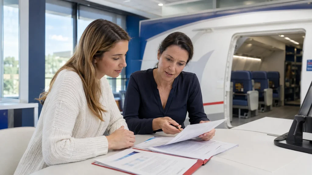 Candidate vérifiant le programme et les documents d’un organisme de formation CCA